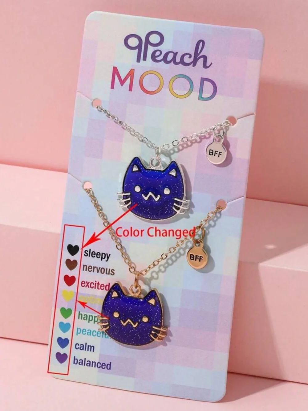 Peach Mood Color-Changing Cat Pendant Necklace - Blue/Purple